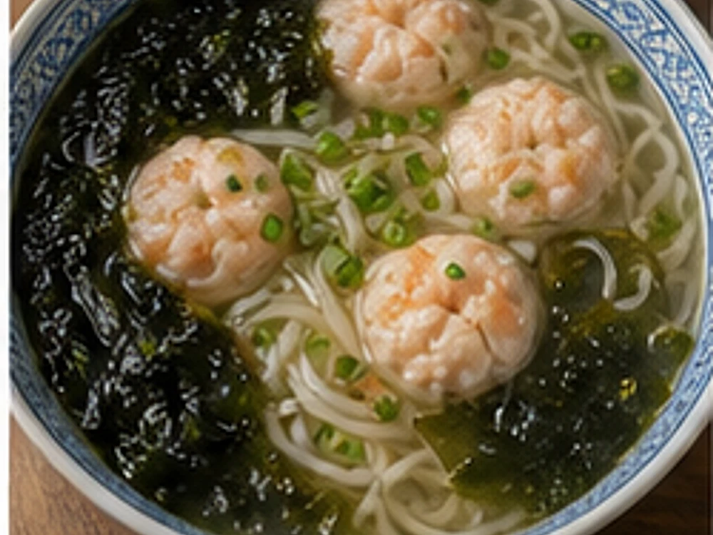 虾滑紫菜汤面 成品图
