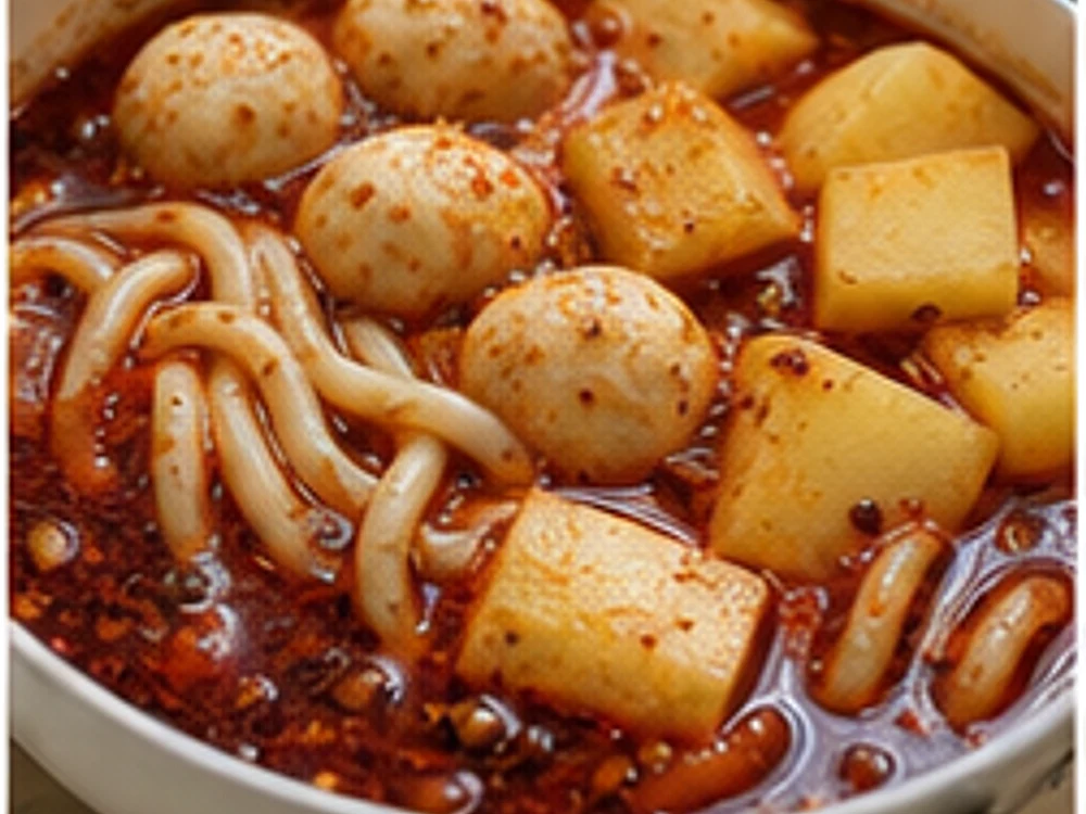 鱼丸土豆一人锅麻辣汤底 成品图