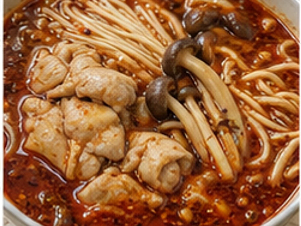 鸡肉菌菇一人锅麻辣汤底 成品图