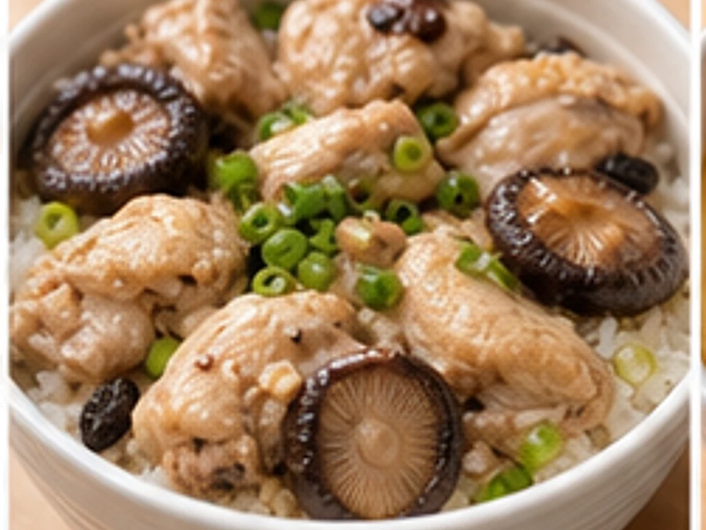 鸡腿香菇蒸饭葱油版 成品图