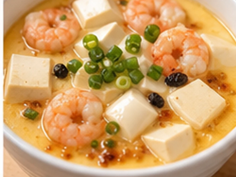 虾仁豆腐蒸蛋葱油版 成品图