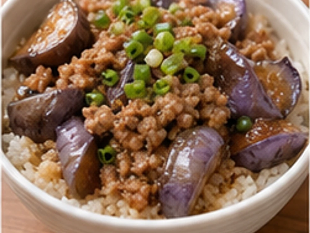 肉末茄子蒸饭葱油版 成品图