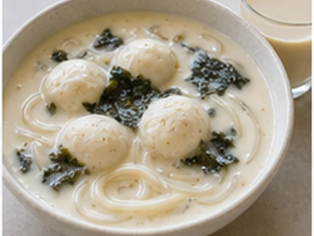 海苔鱼丸浓汤豆乳版 成品图