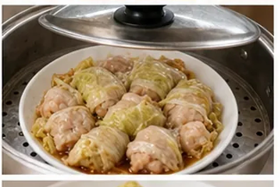 蒸锅娃娃菜鸡肉卷 第2步操作图