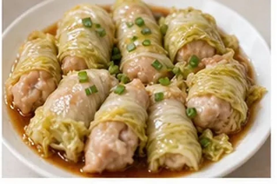 蒸锅娃娃菜鸡肉卷 第3步操作图