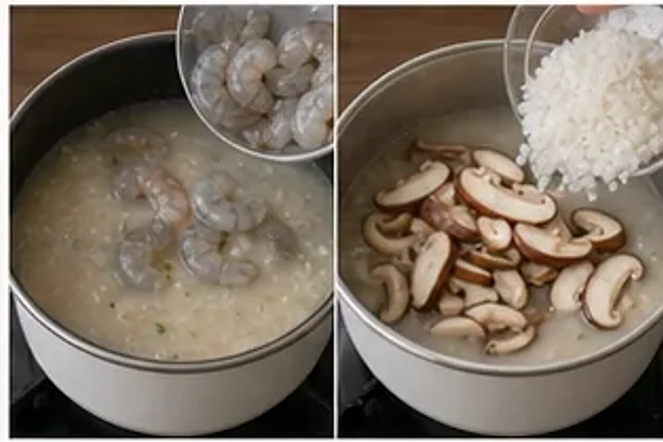 小锅鲜虾菌菇粥 第2步操作图