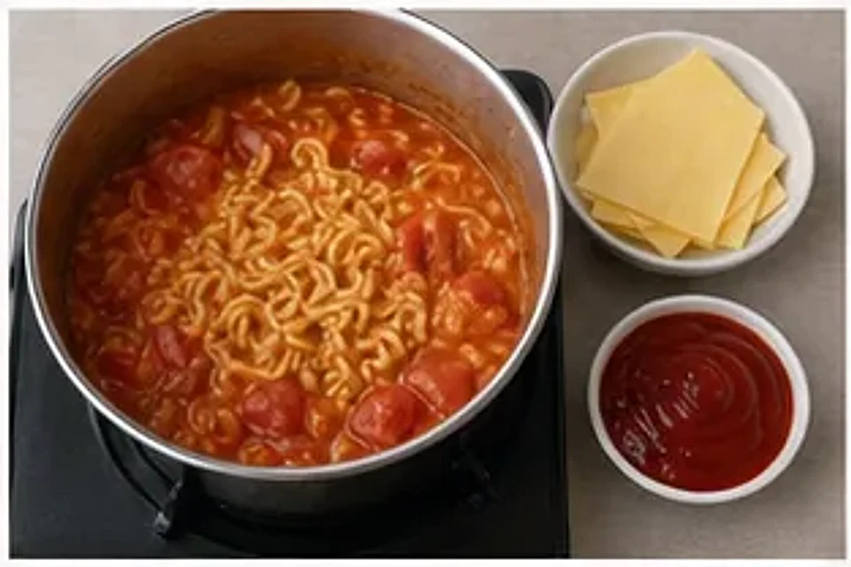 番茄芝士浓汤泡面 第2步操作图