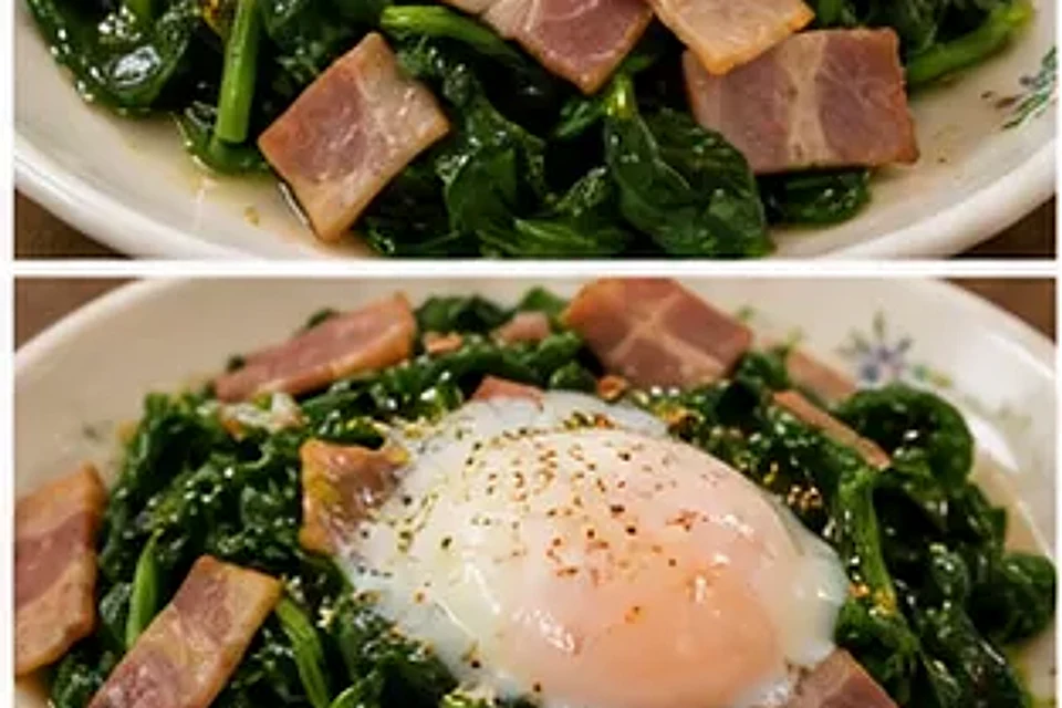 萨莉亚菠菜培根温泉蛋 第2步操作图
