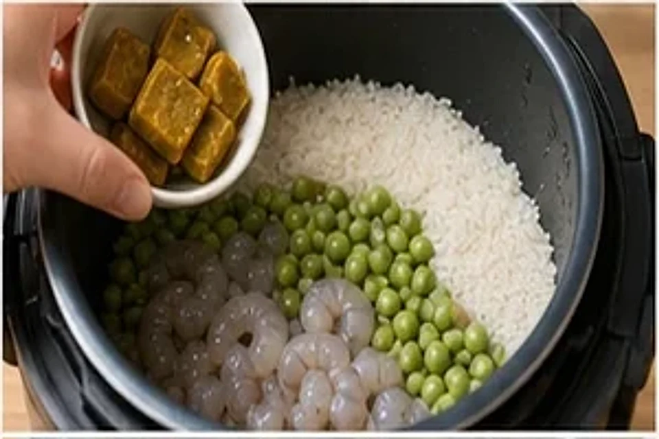 虾仁豌豆焖饭咖喱版 第2步操作图