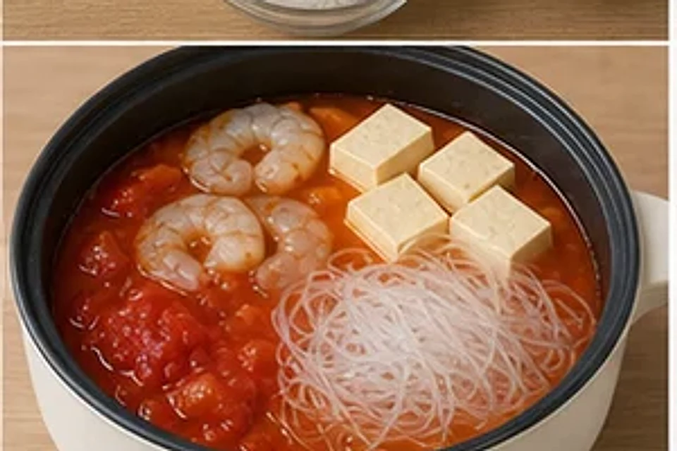 虾仁豆腐一人锅番茄汤底 第2步操作图