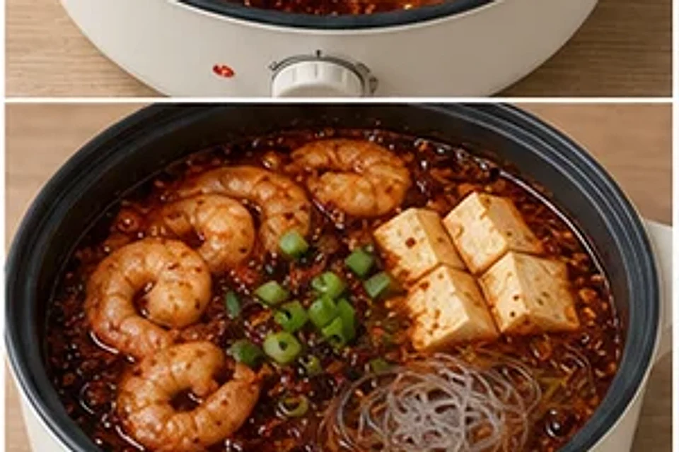 虾仁豆腐一人锅麻辣汤底 第3步操作图