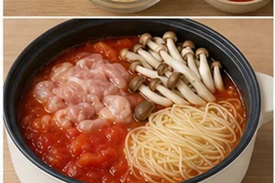 鸡肉菌菇一人锅番茄汤底 第2步操作图
