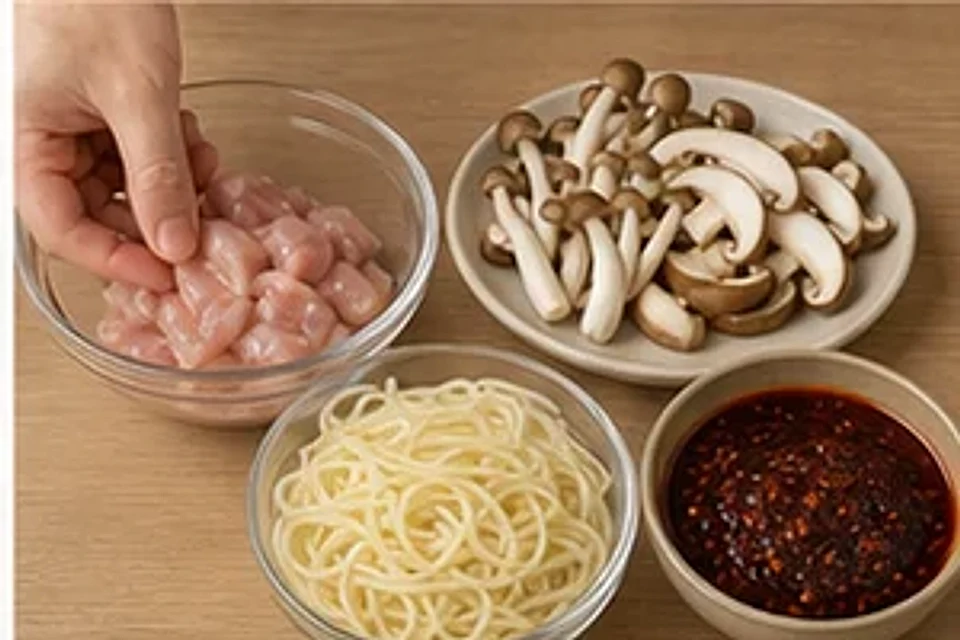 鸡肉菌菇一人锅麻辣汤底 第1步操作图