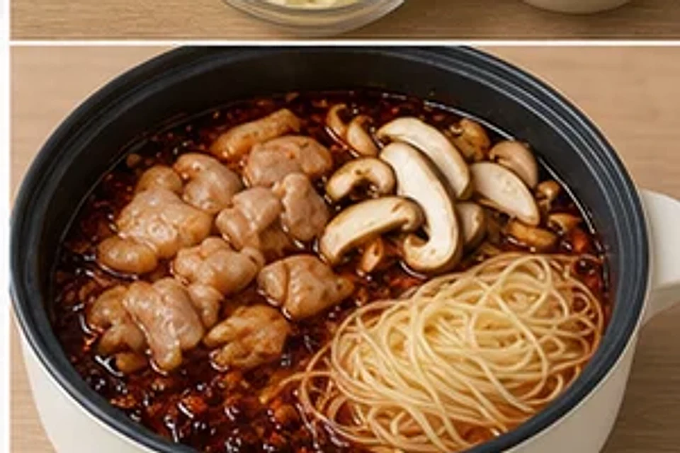 鸡肉菌菇一人锅麻辣汤底 第2步操作图