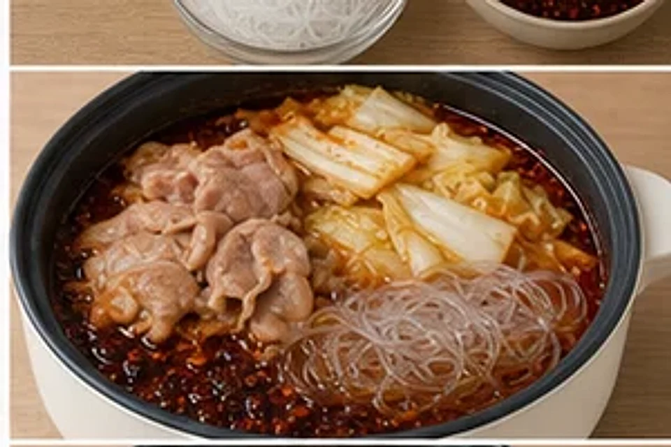 白菜肉片一人锅麻辣汤底 第2步操作图