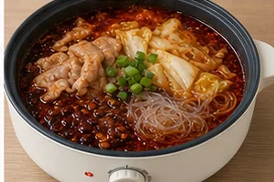 白菜肉片一人锅麻辣汤底 第3步操作图