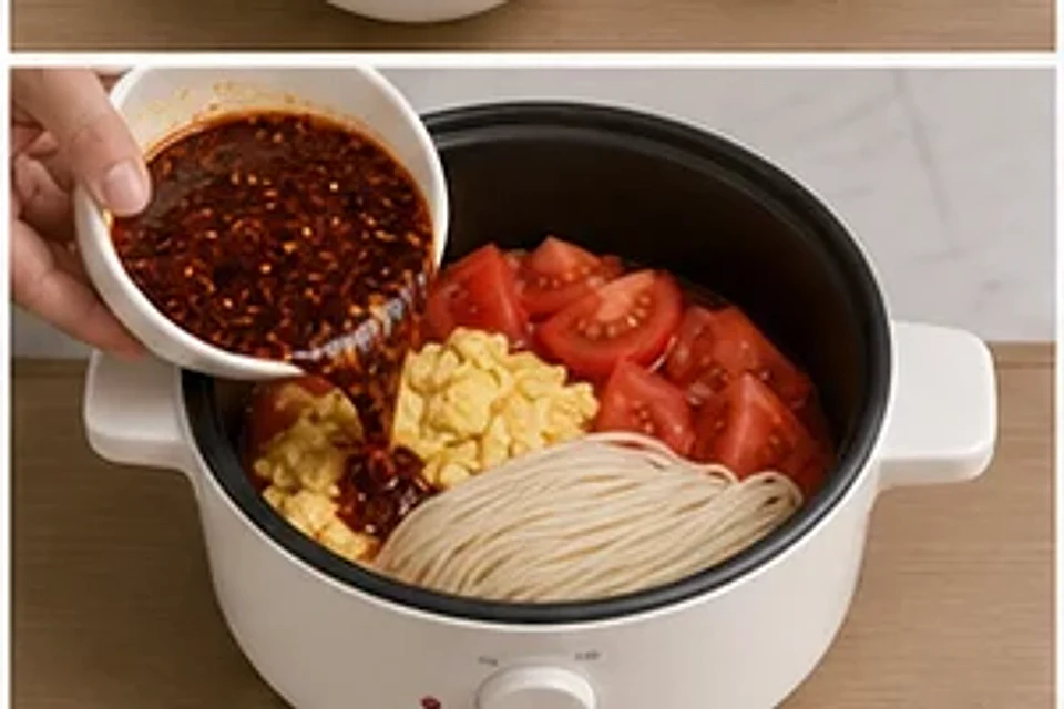 番茄鸡蛋一人锅麻辣汤底 第2步操作图