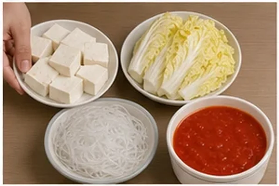 豆腐娃娃菜一人锅番茄汤底 第1步操作图