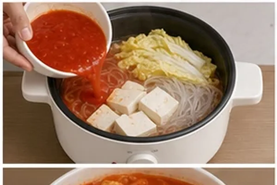 豆腐娃娃菜一人锅番茄汤底 第2步操作图