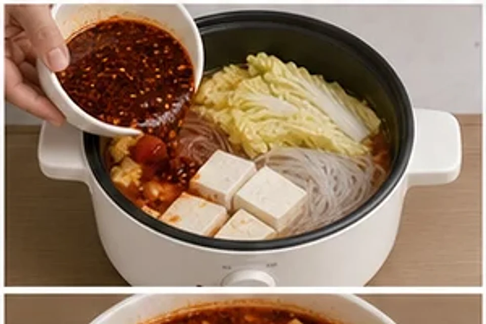 豆腐娃娃菜一人锅麻辣汤底 第2步操作图