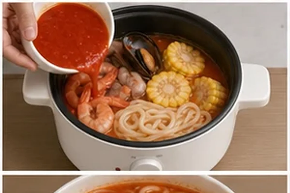 海鲜玉米一人锅番茄汤底 第2步操作图
