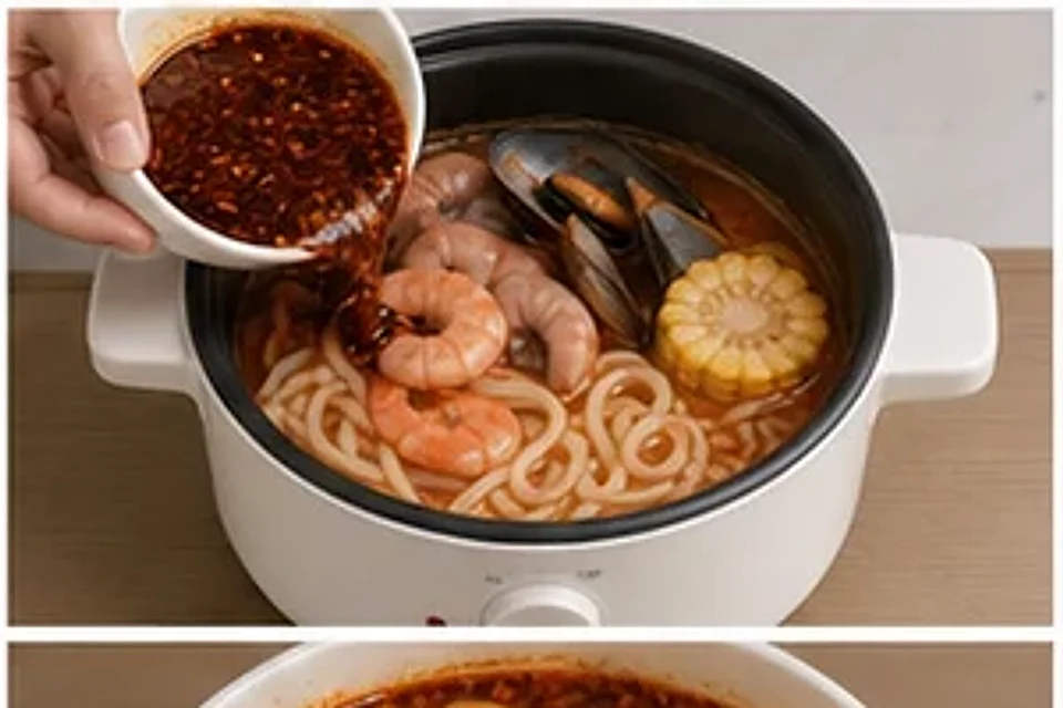 海鲜玉米一人锅麻辣汤底 第2步操作图
