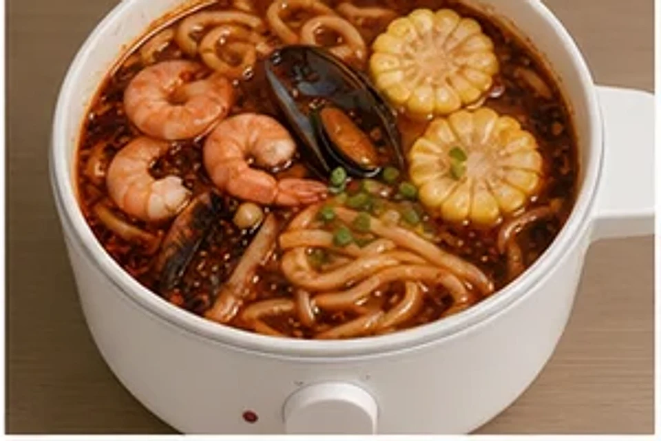海鲜玉米一人锅麻辣汤底 第3步操作图