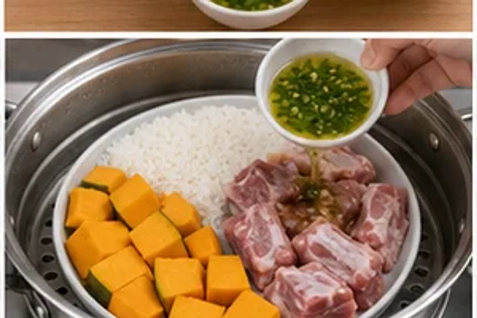 排骨南瓜蒸饭葱油版 第2步操作图
