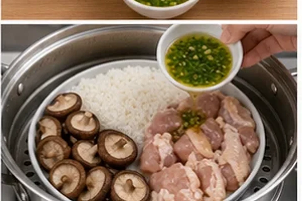 鸡腿香菇蒸饭葱油版 第2步操作图