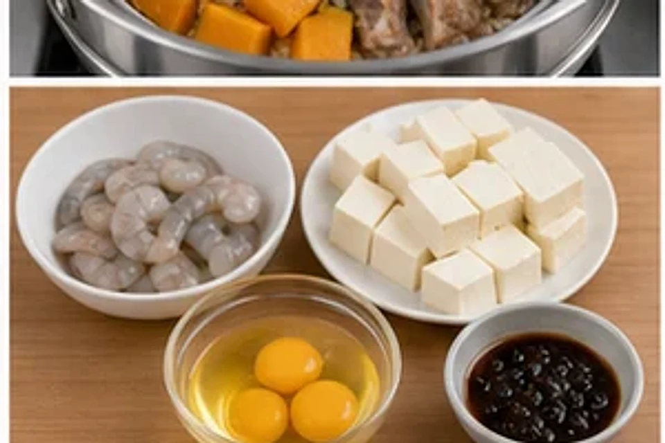 虾仁豆腐蒸蛋豉汁版 第1步操作图