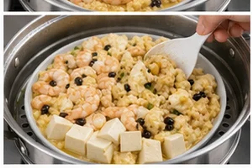 虾仁豆腐蒸蛋豉汁版 第3步操作图