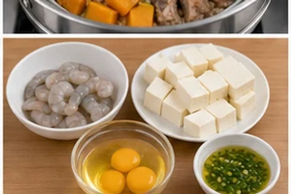 虾仁豆腐蒸蛋葱油版 第1步操作图