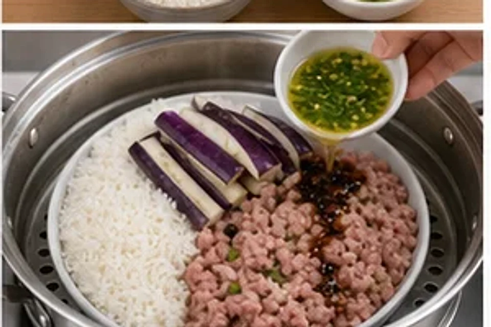 肉末茄子蒸饭葱油版 第2步操作图