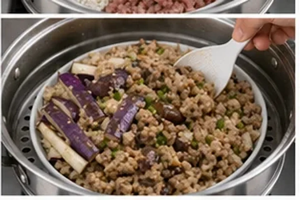 肉末茄子蒸饭葱油版 第3步操作图