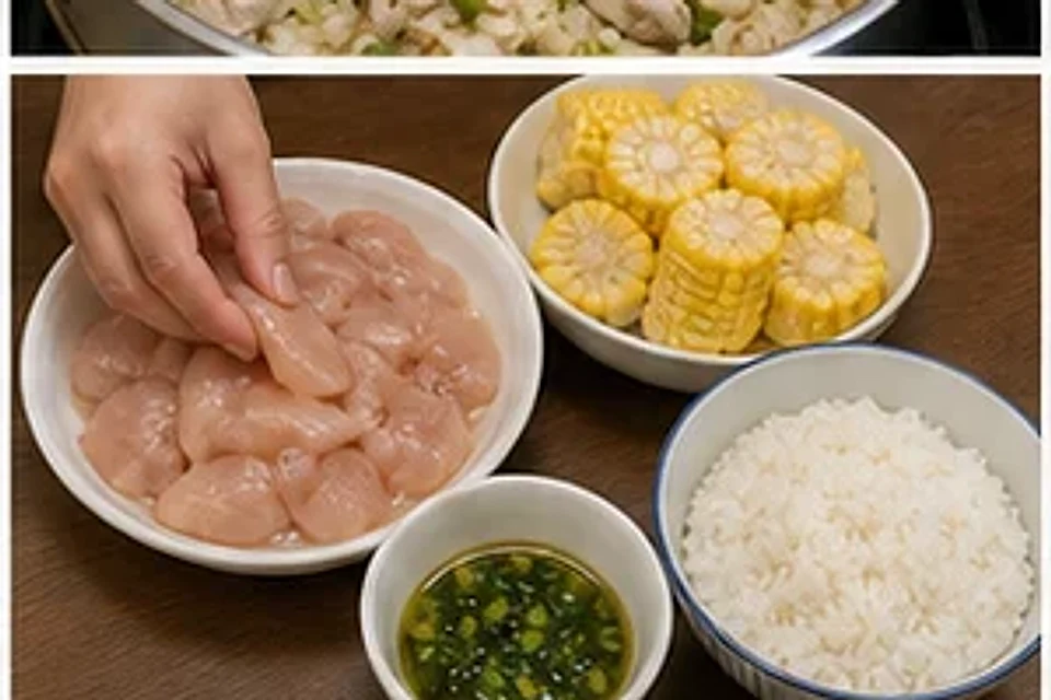 鸡胸玉米蒸饭葱油版 第1步操作图