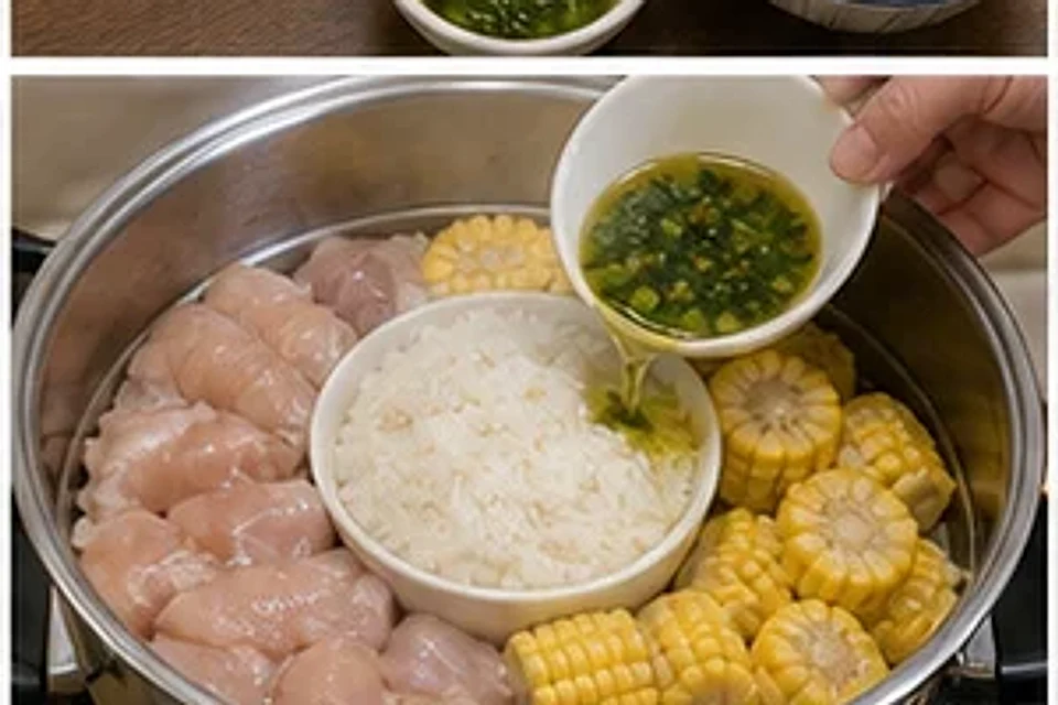 鸡胸玉米蒸饭葱油版 第2步操作图