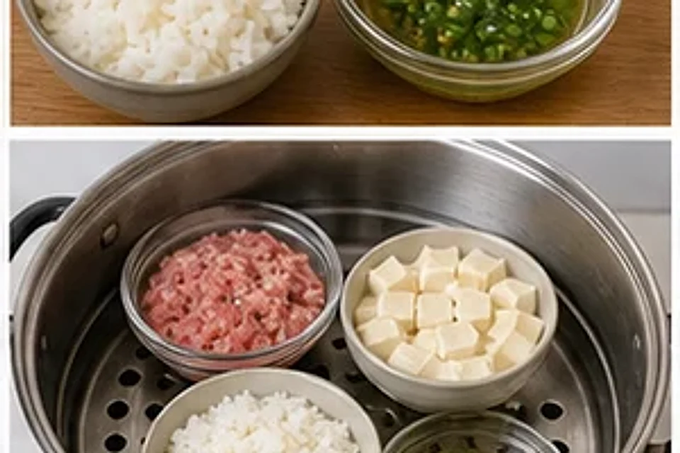 豆腐肉饼蒸饭葱油版 第2步操作图