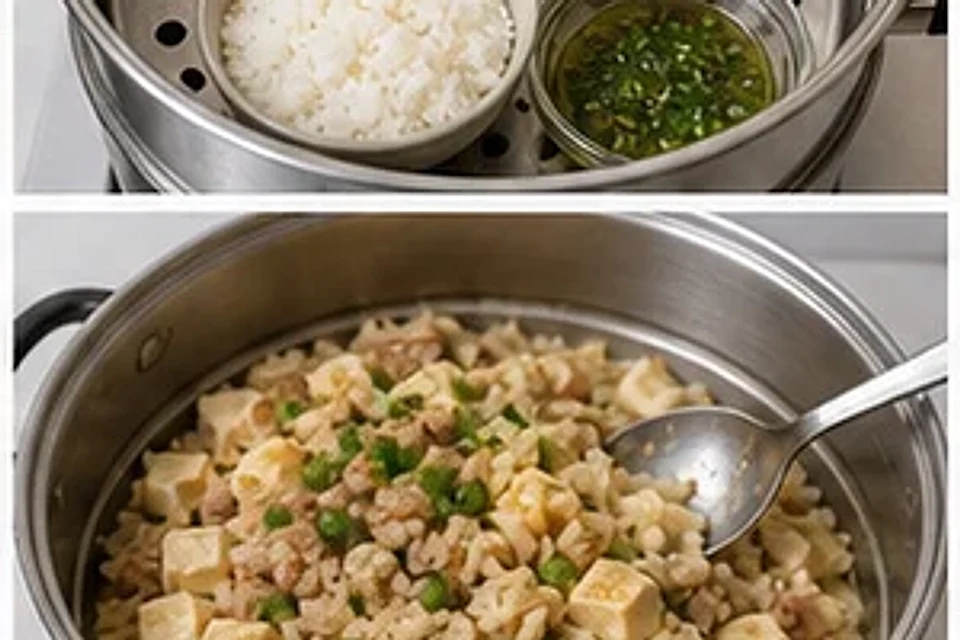 豆腐肉饼蒸饭葱油版 第3步操作图