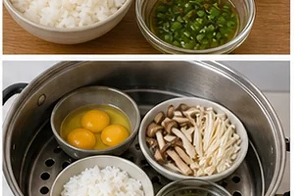 菌菇鸡蛋蒸饭葱油版 第2步操作图