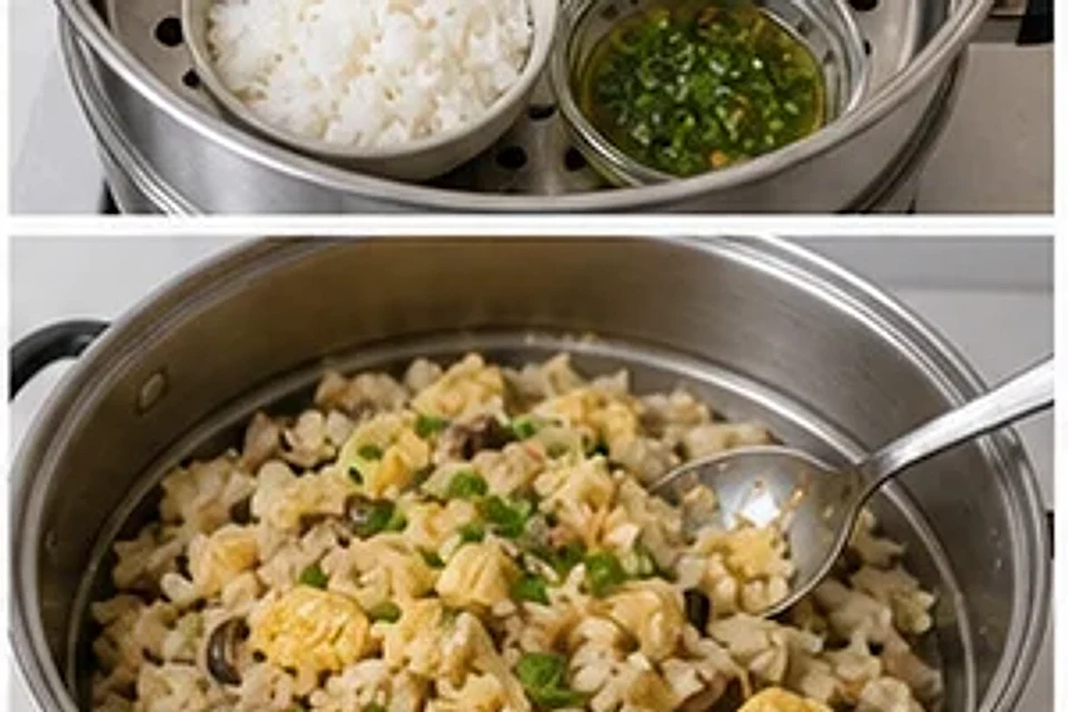菌菇鸡蛋蒸饭葱油版 第3步操作图