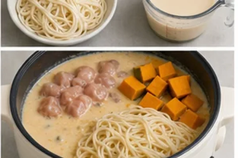 南瓜鸡肉浓汤豆乳版 第2步操作图