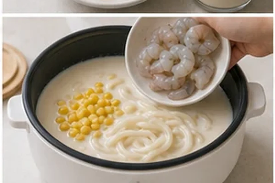 玉米虾仁浓汤豆乳版 第2步操作图