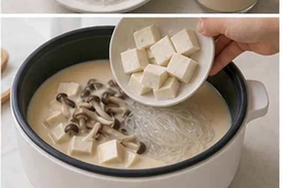 菌菇豆腐浓汤豆乳版 第2步操作图