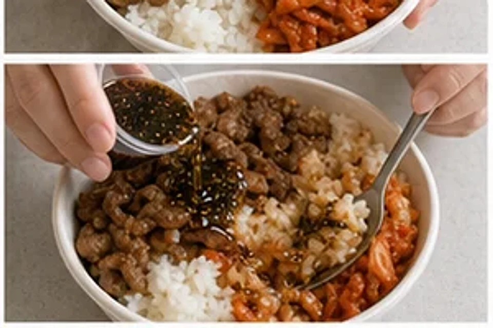 超市熟食隐藏烤肉泡菜饭黑椒版 第3步操作图